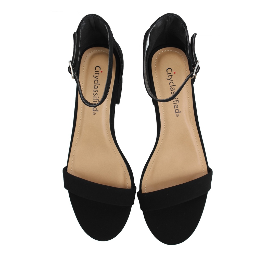 Size 7 Black Open Toe Ankle Strap mid block heel - Picture 4 of 5